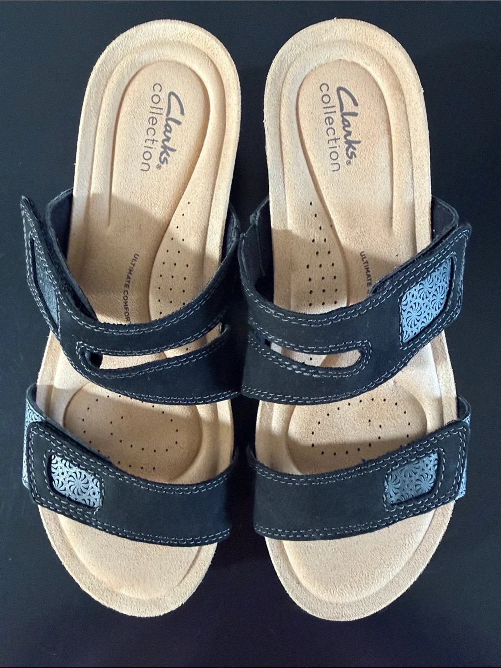 Clarks Calenne Maye Black Leather Flat Sandals